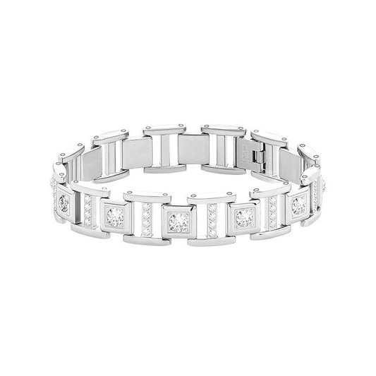 Prism Link Bracelet men's silver-tone geometric link chain bracelet on white background