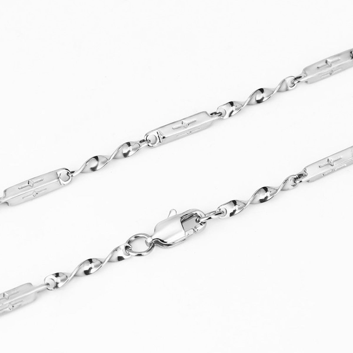 Detailed close-up of Mobius Link Necklace showing its distinctive interlocking metal links