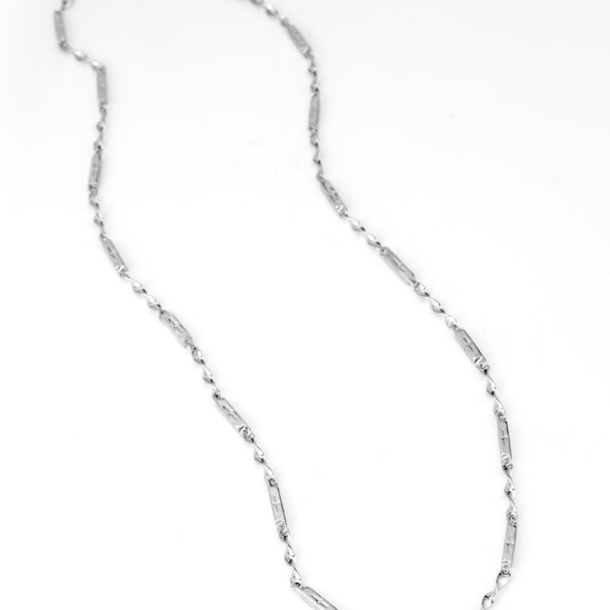 Mobius Link Necklace silver-tone chain laid flat to display its full length and design