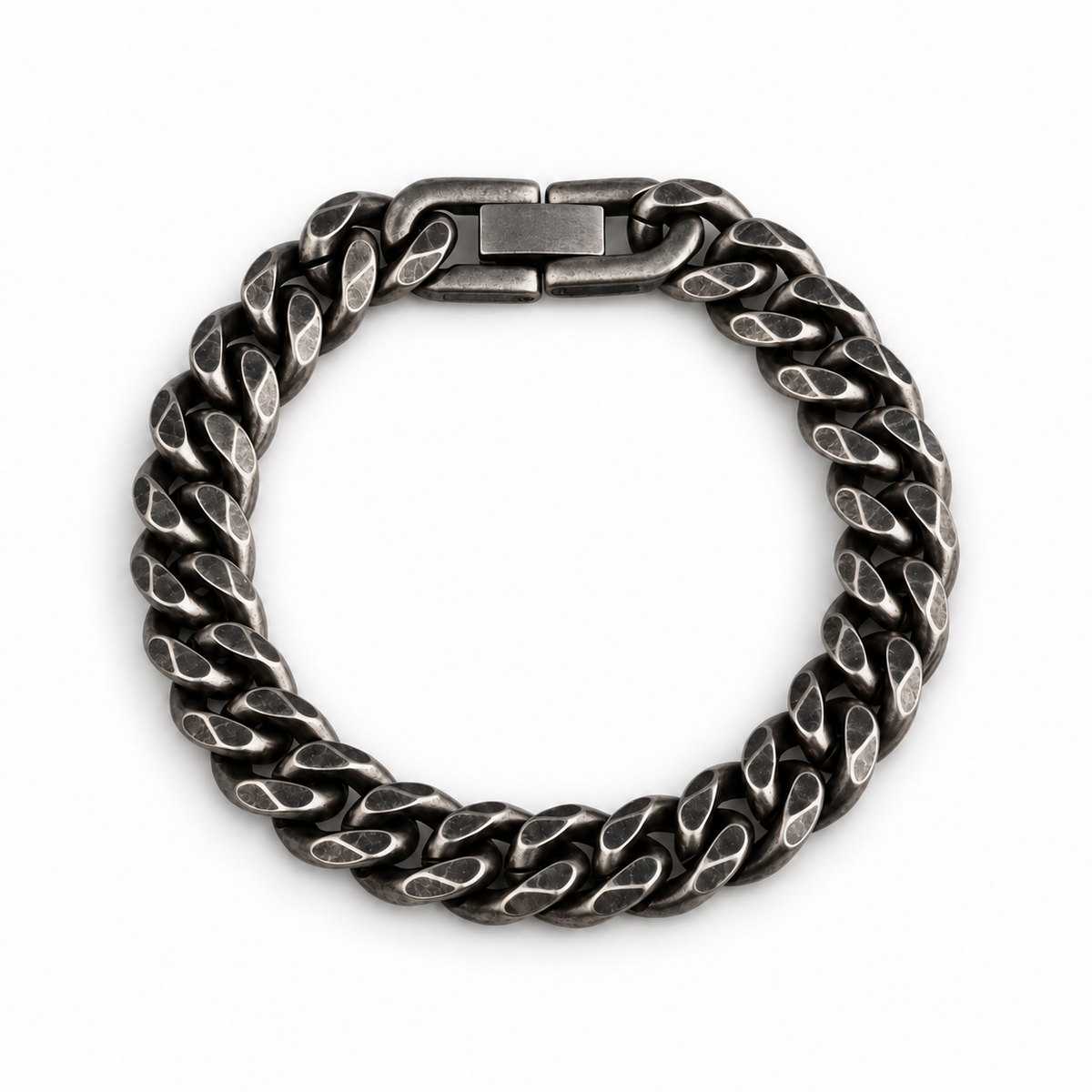 Cuban Chain Bracelet men's silver-tone Cuban link chain bracelet on white background