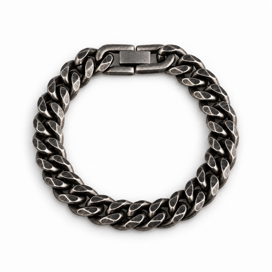 Cuban Chain Bracelet men's silver-tone Cuban link chain bracelet on white background