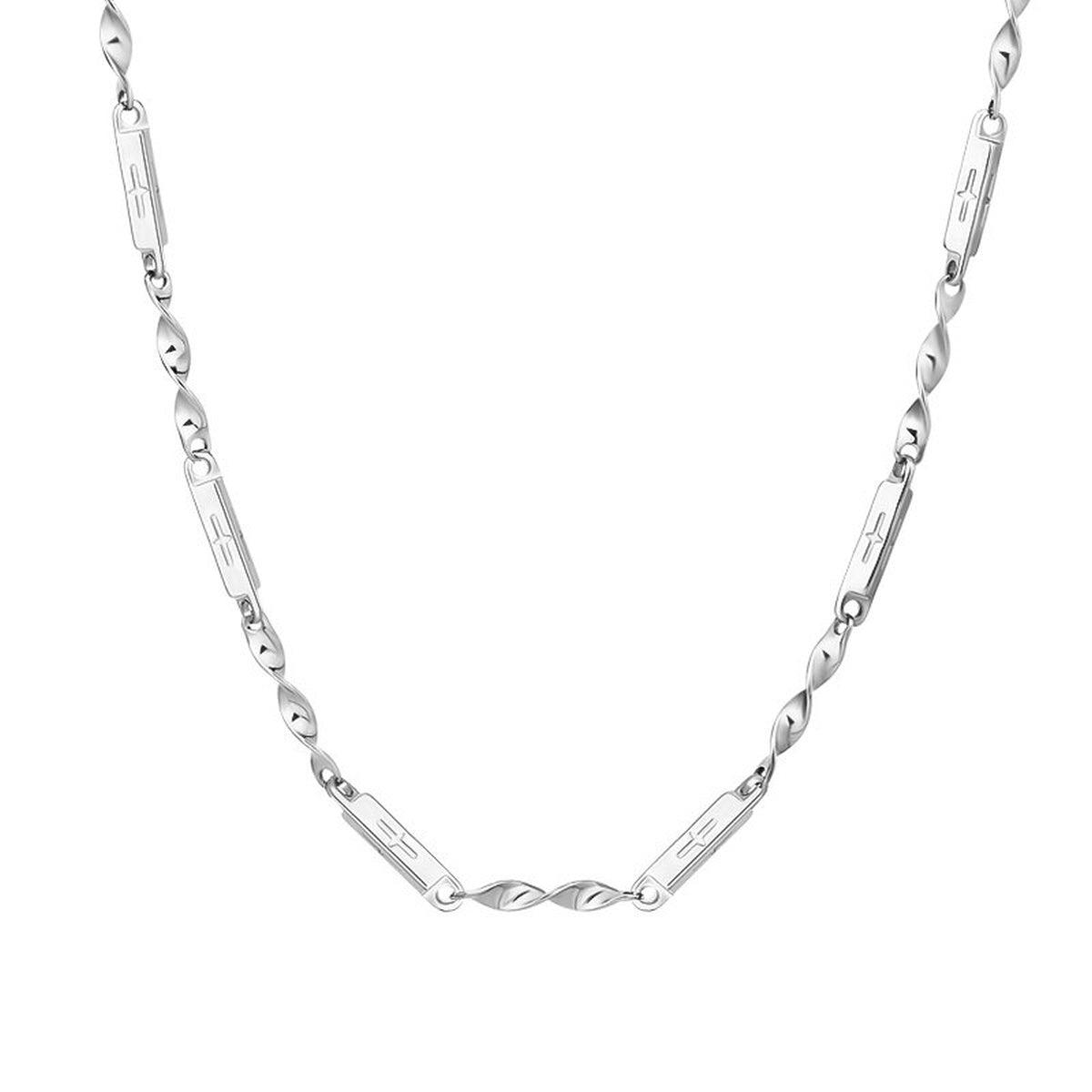 Mobius Link Necklace men's silver-tone chain necklace with minimalist link design on white background