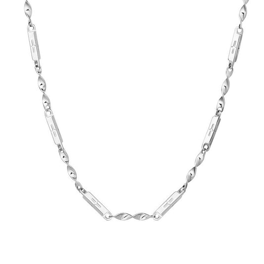 Mobius Link Necklace men's silver-tone chain necklace with minimalist link design on white background