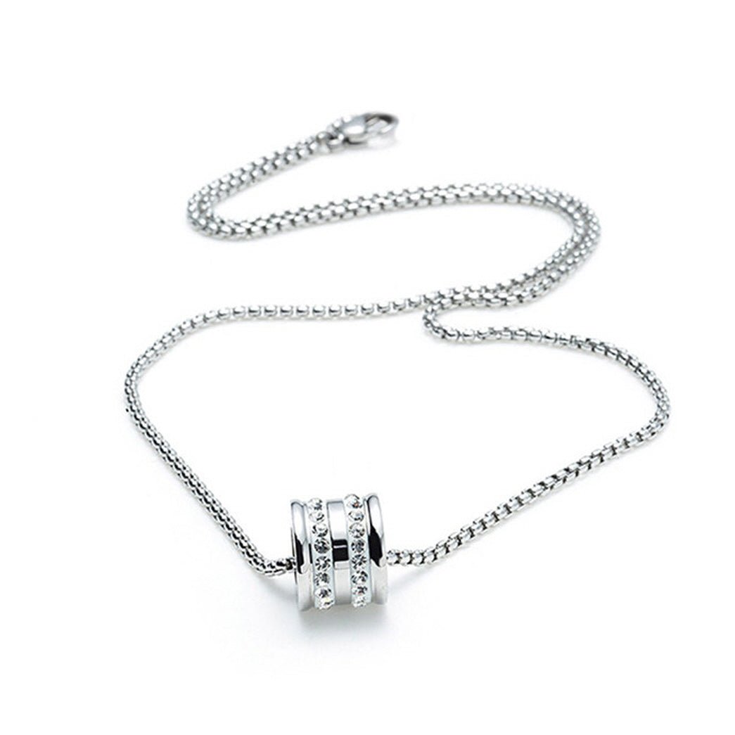 Pavé Barrel Necklace displayed flat showing its silver-tone chain and decorative barrel pendant